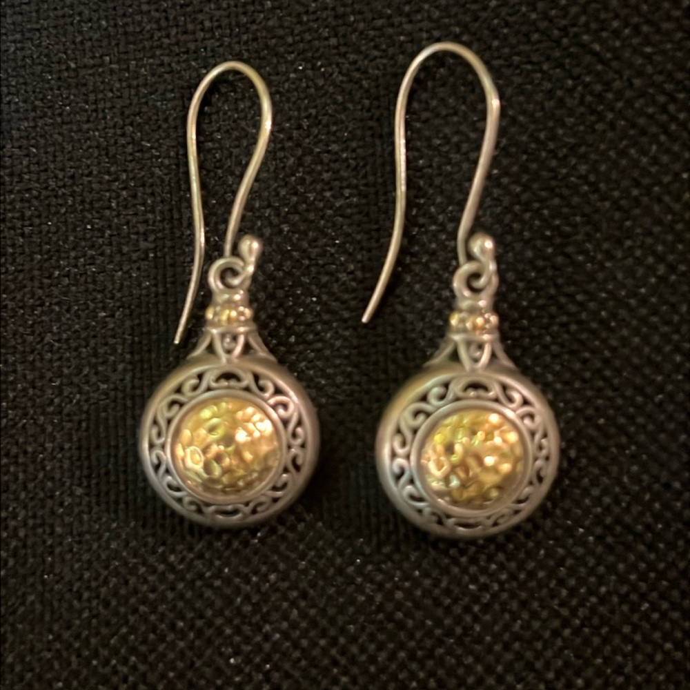Sterling silver and 18k gold disc drop earrings